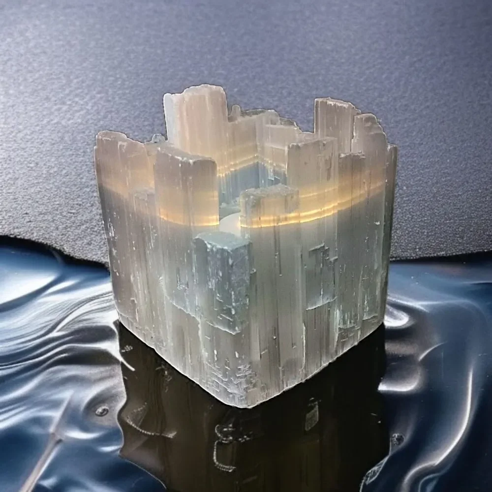 Large Selenite Candle Holder‎ Tealight Votive Mineral Crystal Witchy Bohemian